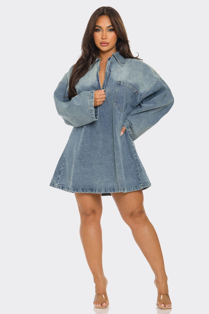 Front Zipper Denim Mini Dress