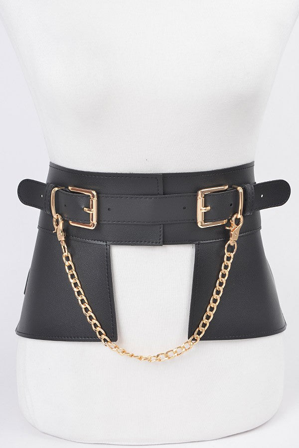Faux Leather Metal Chain Skirt Belt