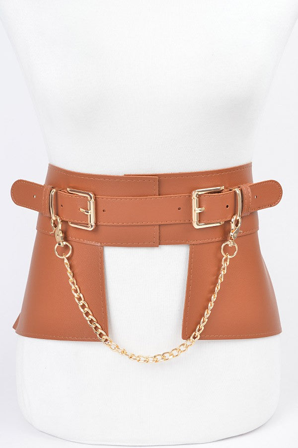 Faux Leather Metal Chain Skirt Belt