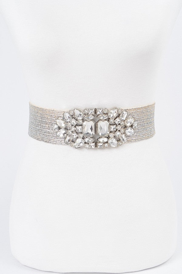 Multi Stone Metallic Straw Stretch Belt
