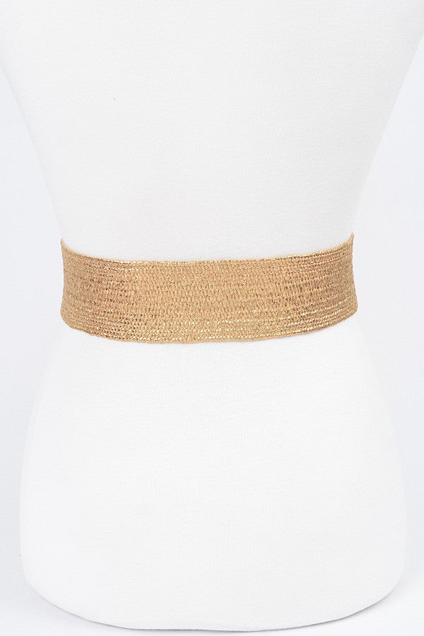 Multi Stone Metallic Straw Stretch Belt