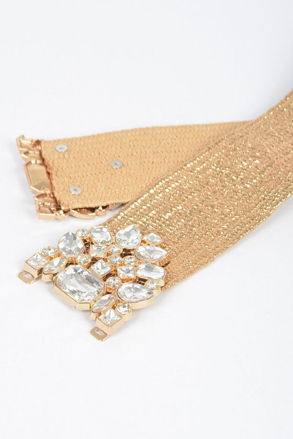 Multi Stone Metallic Straw Stretch Belt