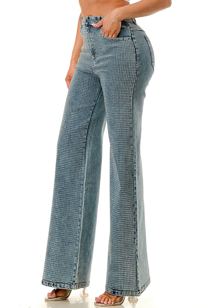 Front Rhinestone Covered Jeans