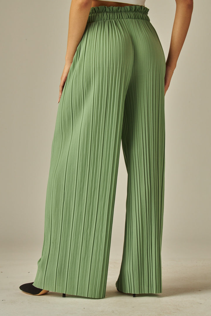 Pleated Paper Bag Drawstring Wide Leg Pants