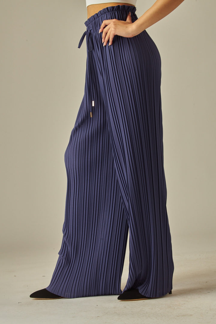 Pleated Paper Bag Drawstring Wide Leg Pants