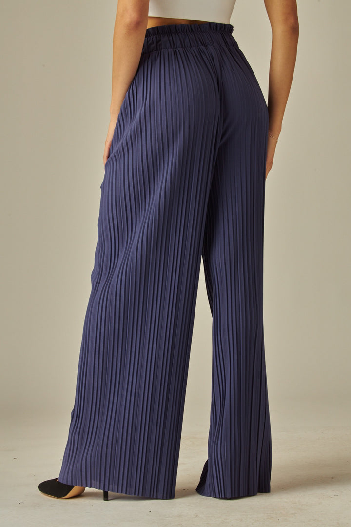 Pleated Paper Bag Drawstring Wide Leg Pants