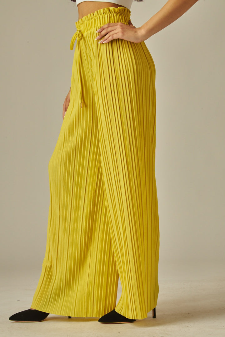 Pleated Paper Bag Drawstring Wide Leg Pants