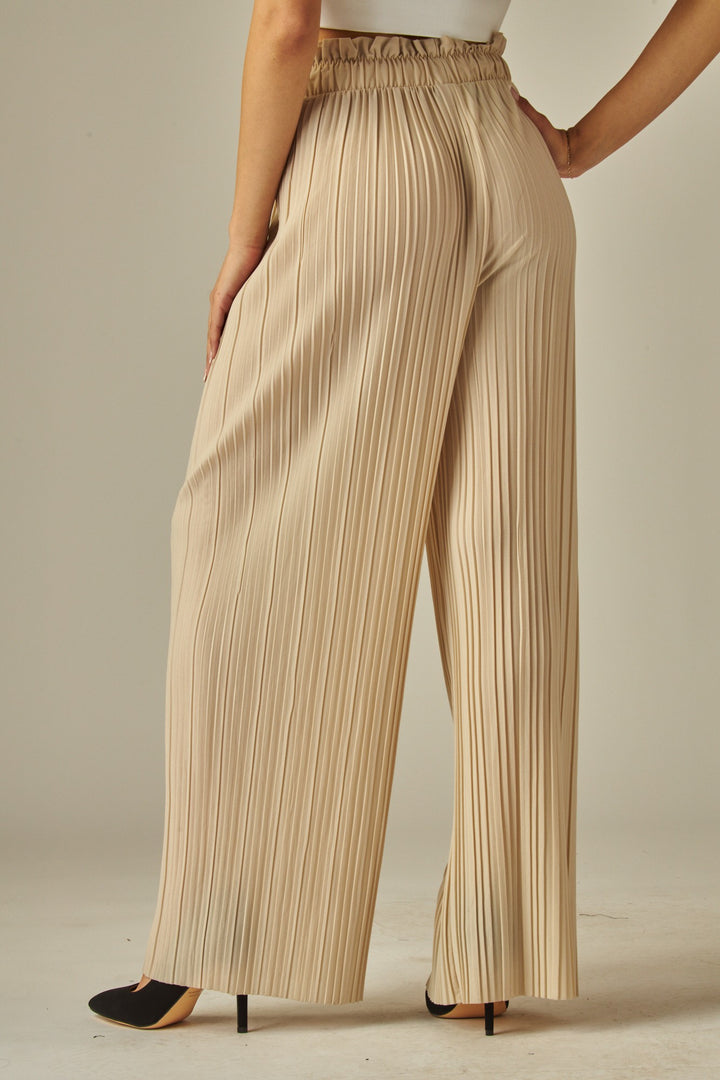 Pleated Paper Bag Drawstring Wide Leg Pants