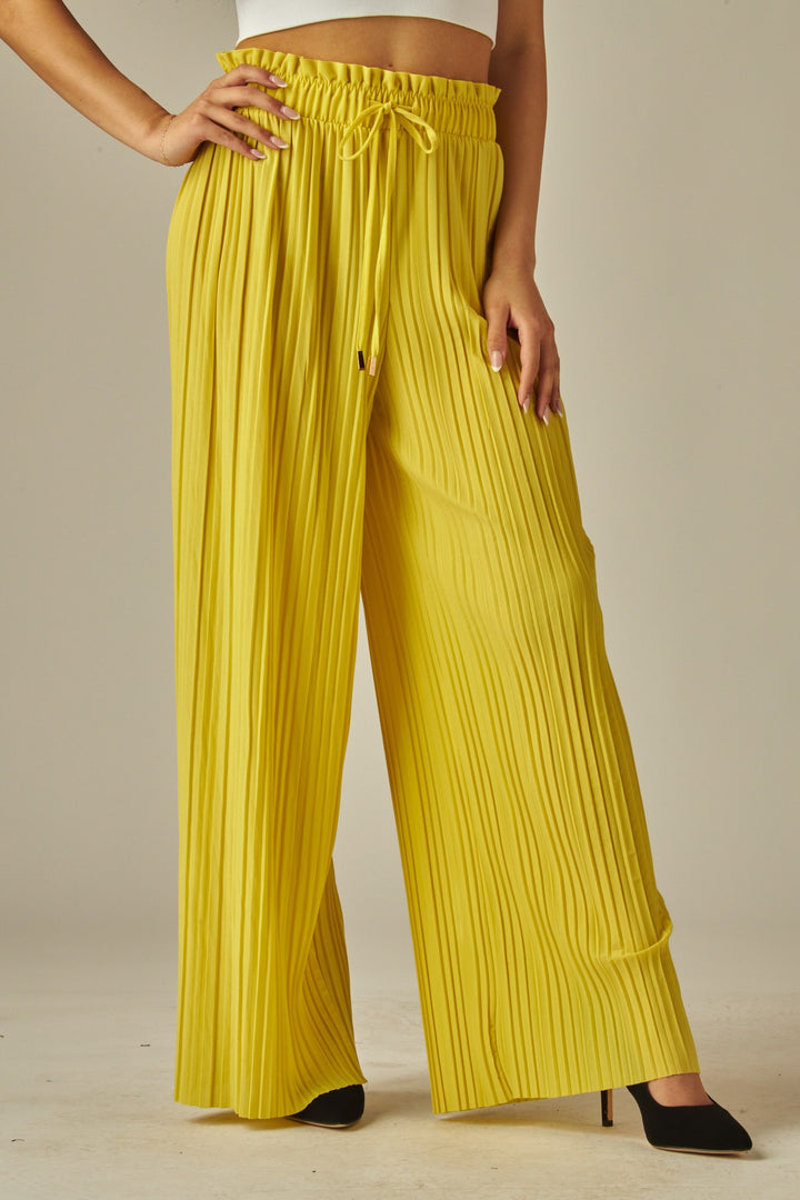 Pleated Paper Bag Drawstring Wide Leg Pants