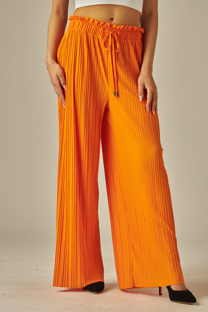 Pleated Paper Bag Drawstring Wide Leg Pants