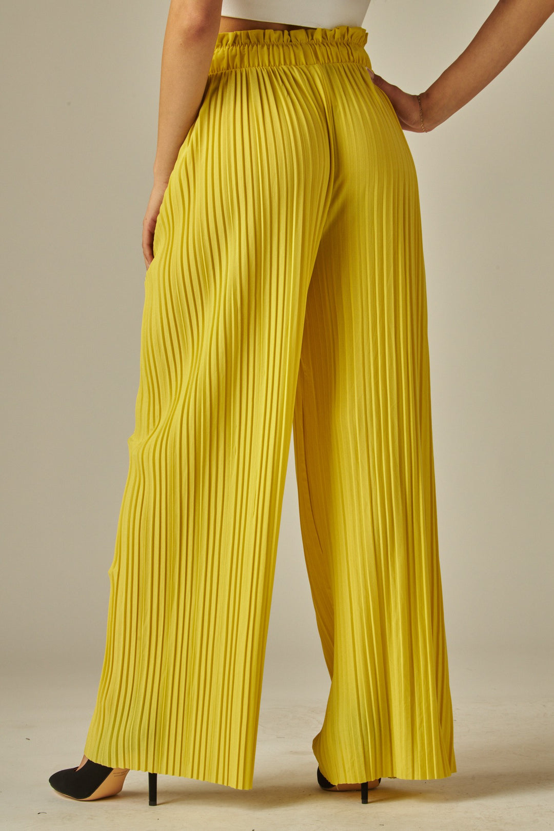 Pleated Paper Bag Drawstring Wide Leg Pants