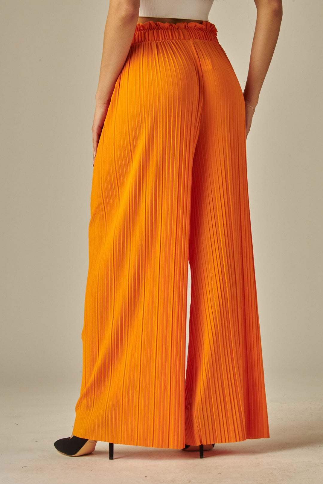 Pleated Paper Bag Drawstring Wide Leg Pants