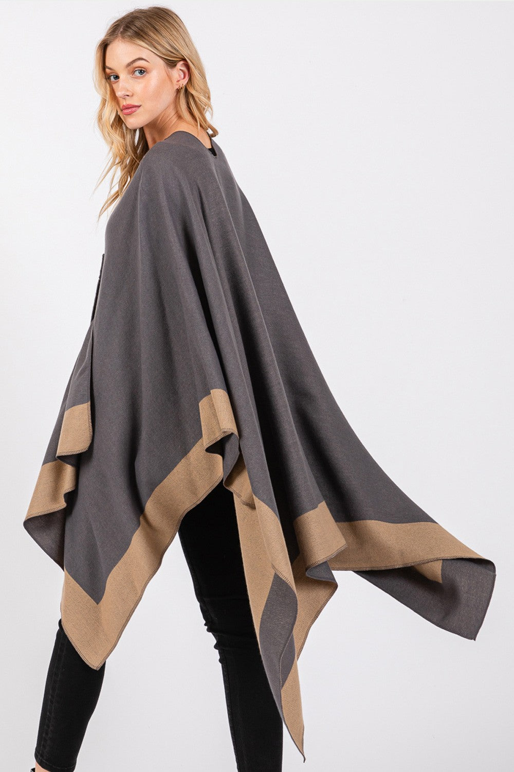 Two Tone Pull Through Shawl Ruana Poncho