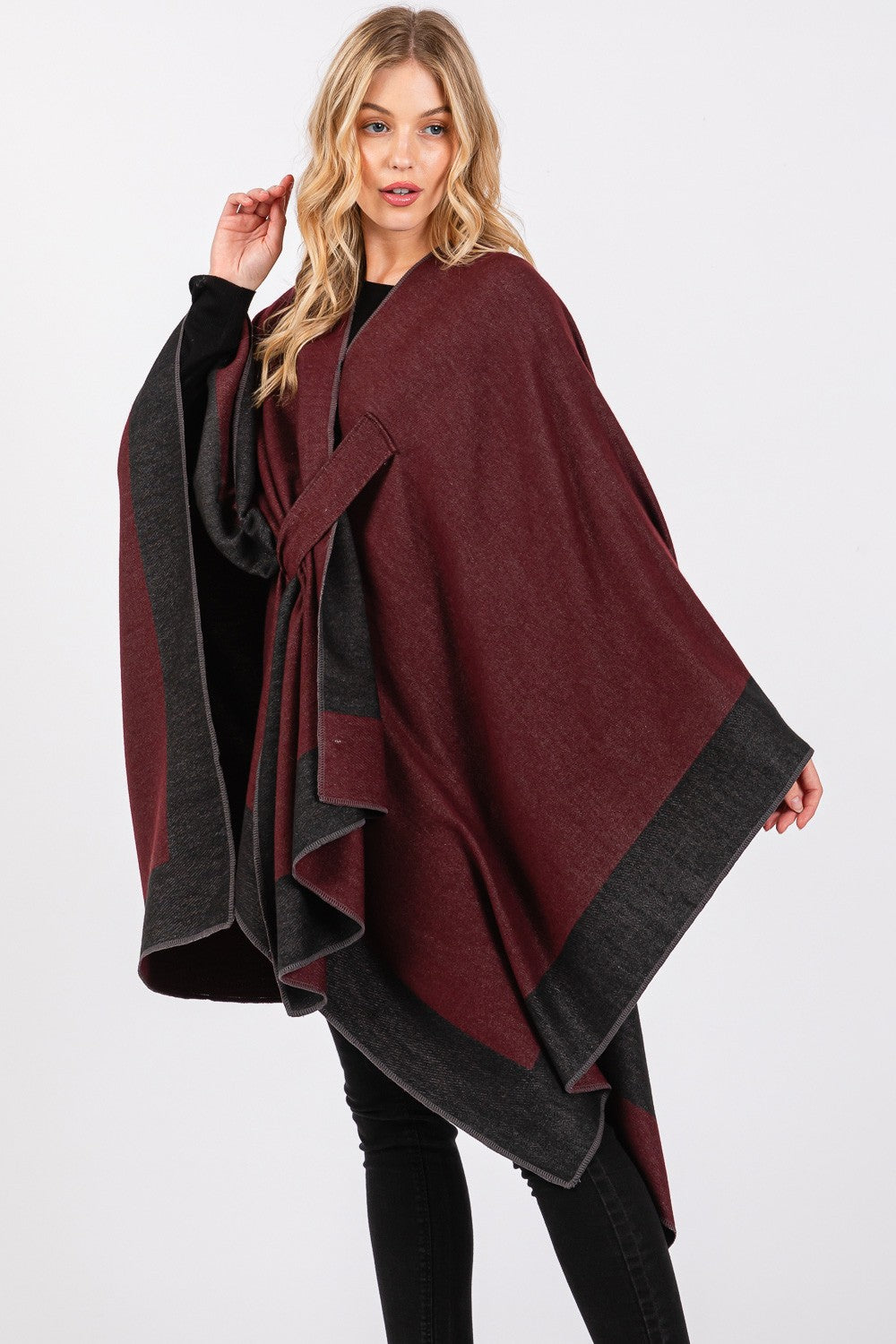 Two Tone Pull Through Shawl Ruana Poncho