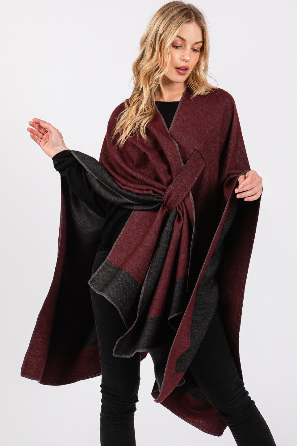 Two Tone Pull Through Shawl Ruana Poncho