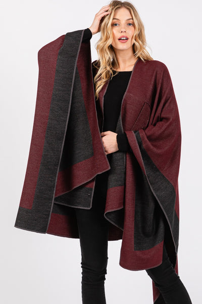 Two Tone Pull Through Shawl Ruana Poncho