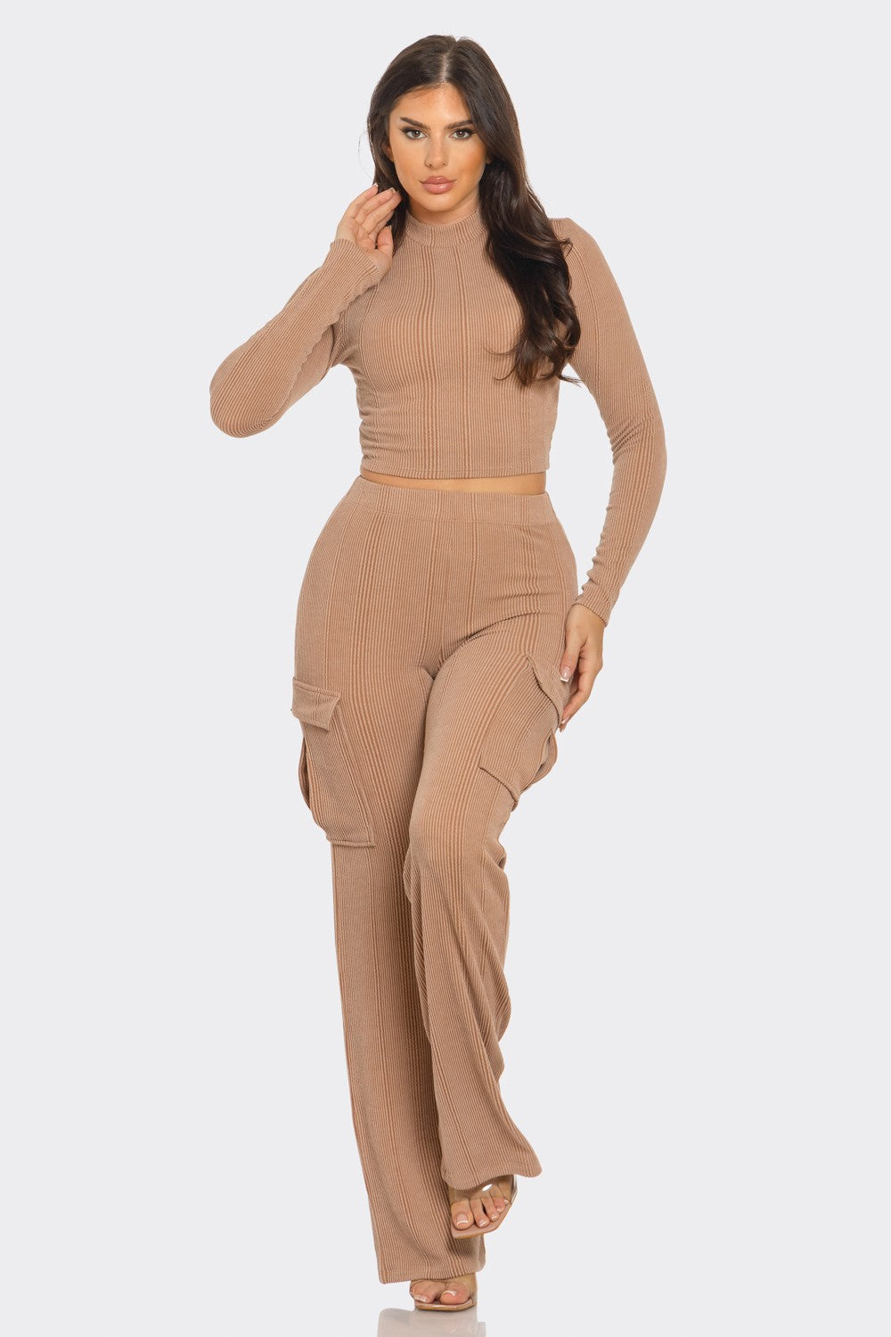 Rib LS Top & Cargo Pants Set