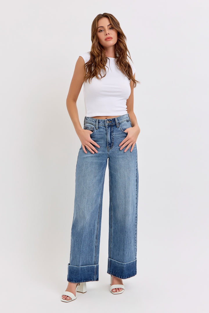 High Rise Wide Leg With Self High Cuffed Hem