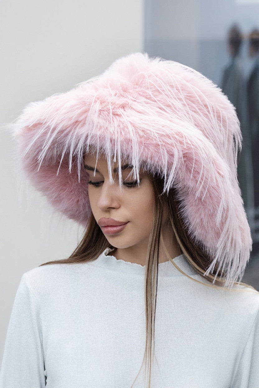 Oversized Winter Long Fluffy Faux Fur Bucket Hat