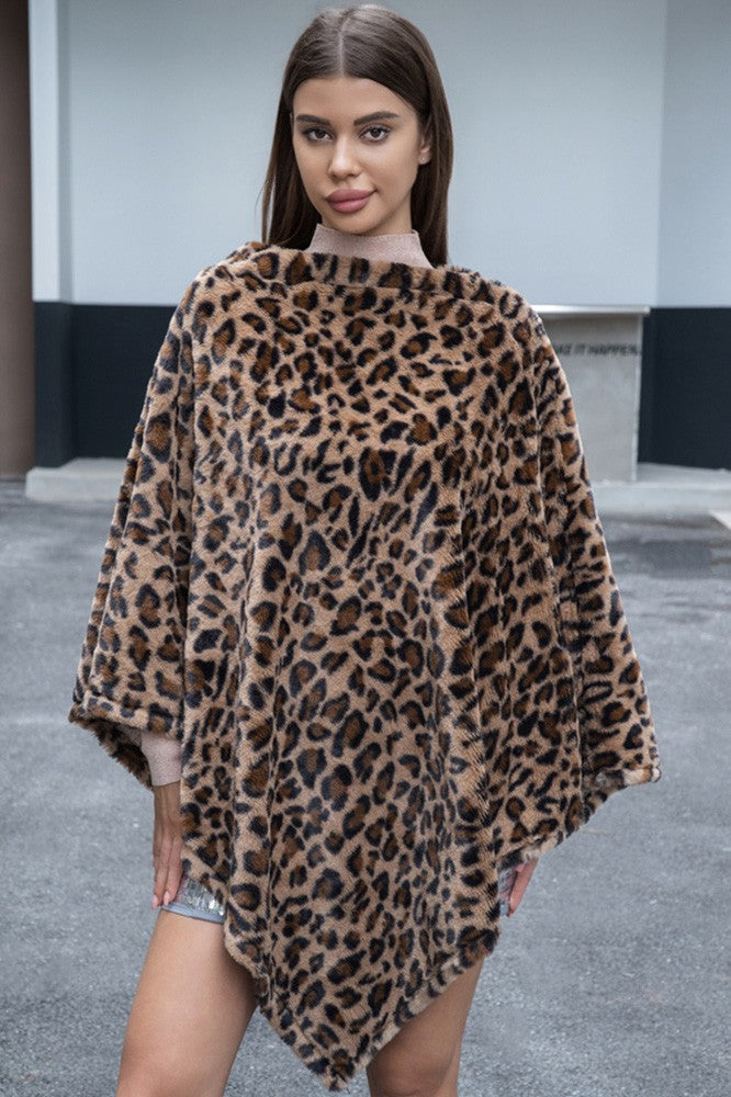 Faux Fur Leopard Pattern Poncho