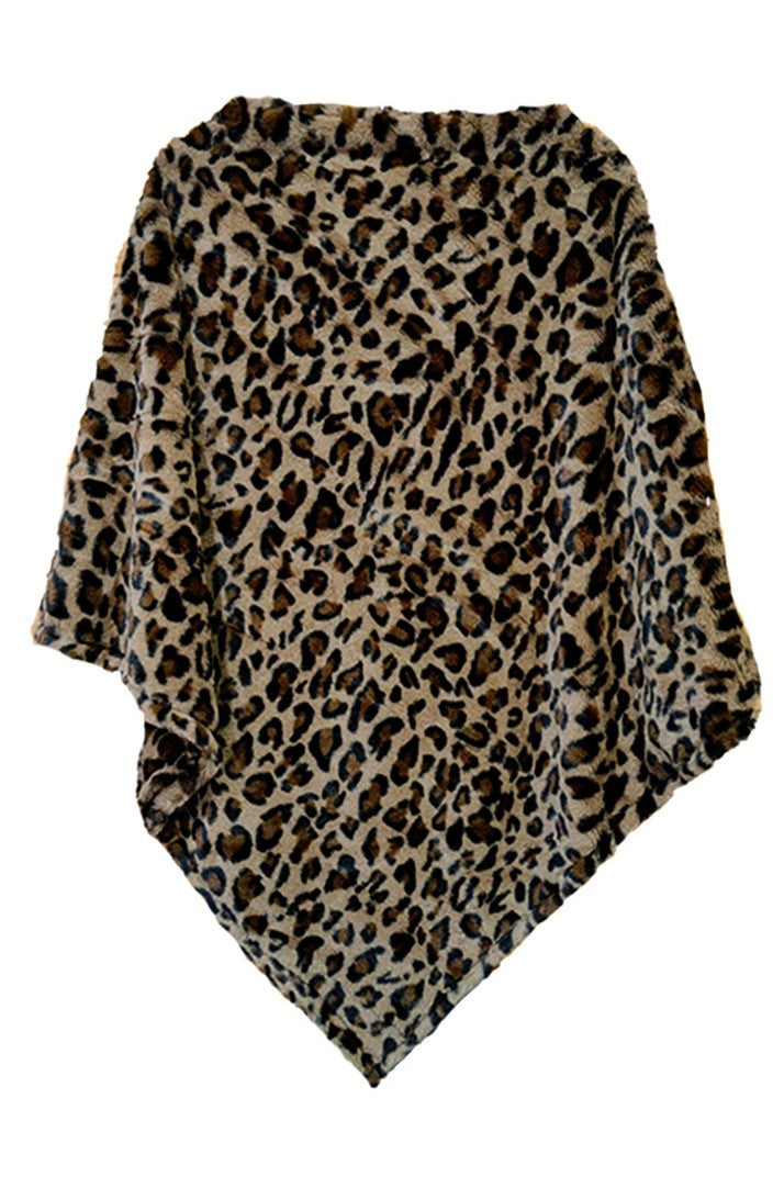 Faux Fur Leopard Pattern Poncho