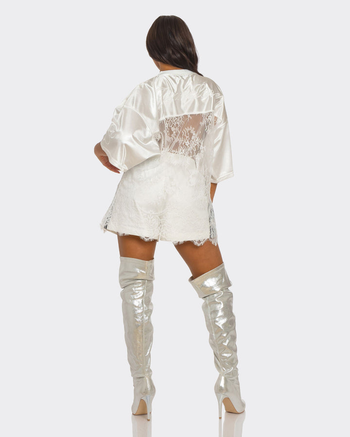 V Neck Oversized Lace Jersey Top