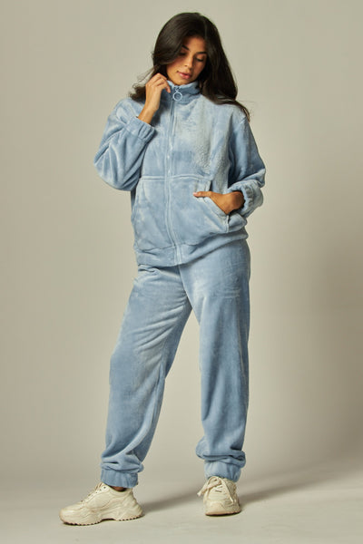 Cozy Fleece Funnel Neck Zip Up Cardigan Pajama Set