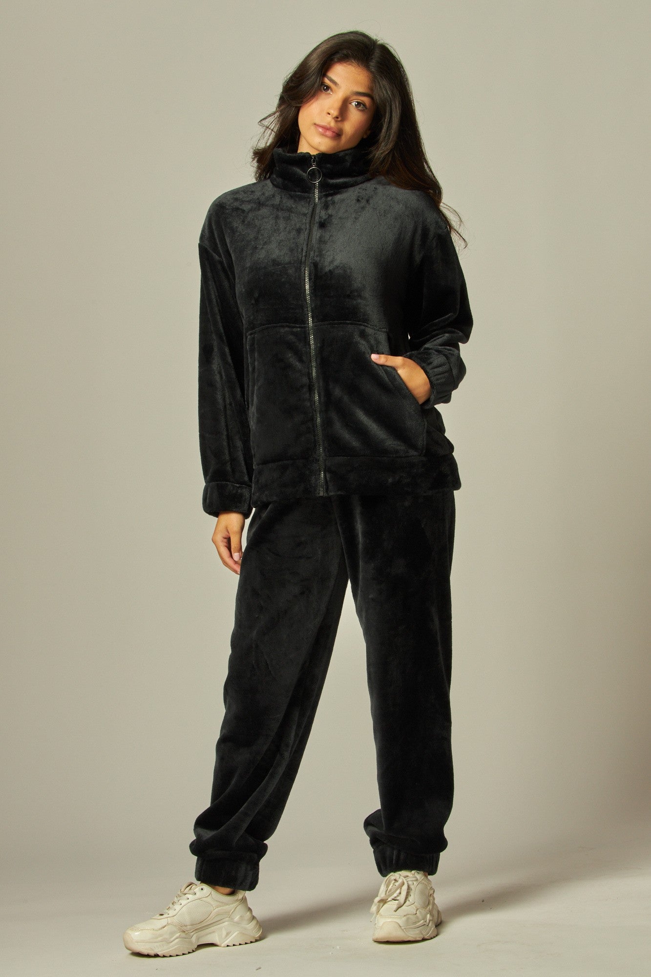 Cozy Fleece Funnel Neck Zip Up Cardigan Pajama Set