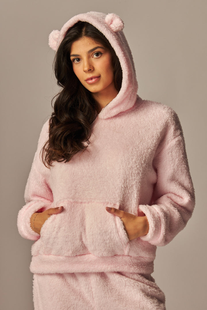 Cozy Fleece Teddy Bear Ear Hoodie Pajama Set