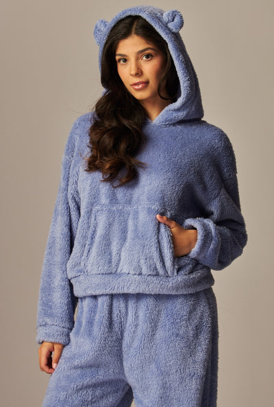 Cozy Fleece Teddy Bear Ear Hoodie Pajama Set