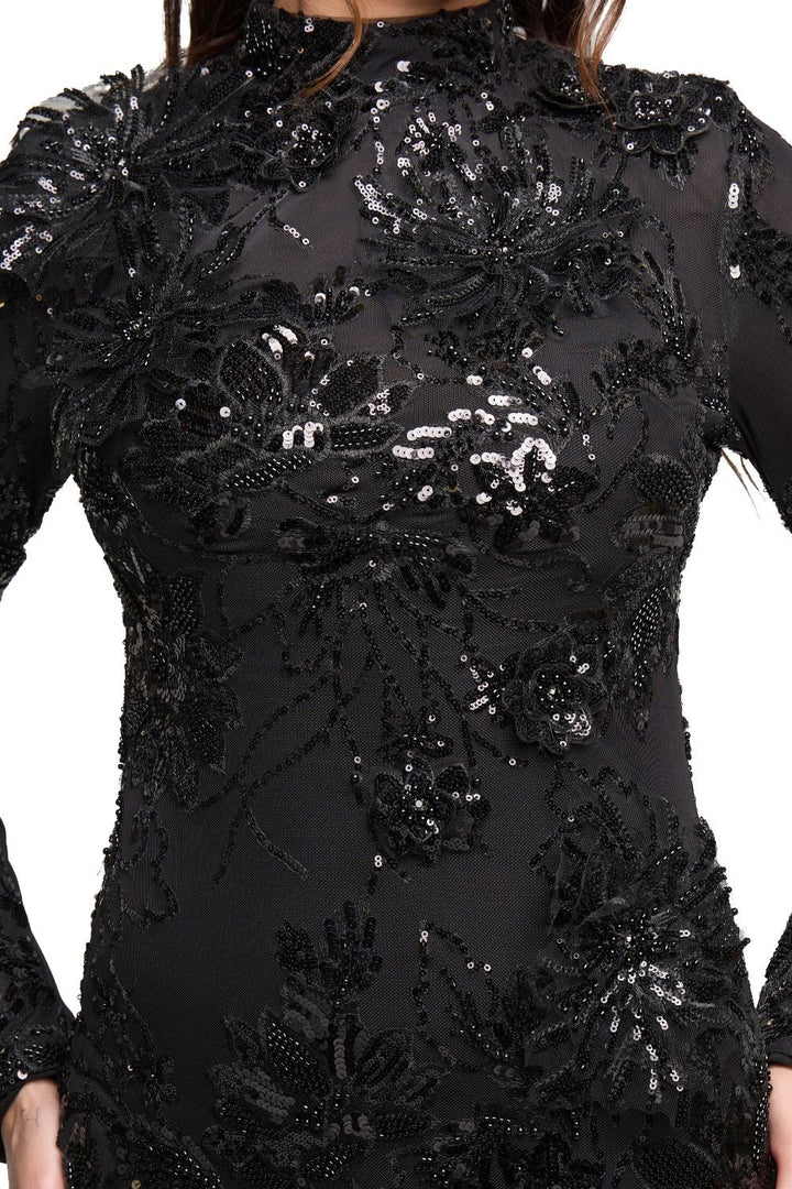 SEQUIN EMBELLISHED FLORAL SHIMMERING MAXI DRESS