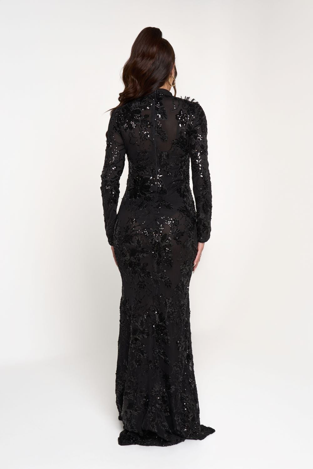 SEQUIN EMBELLISHED FLORAL SHIMMERING MAXI DRESS