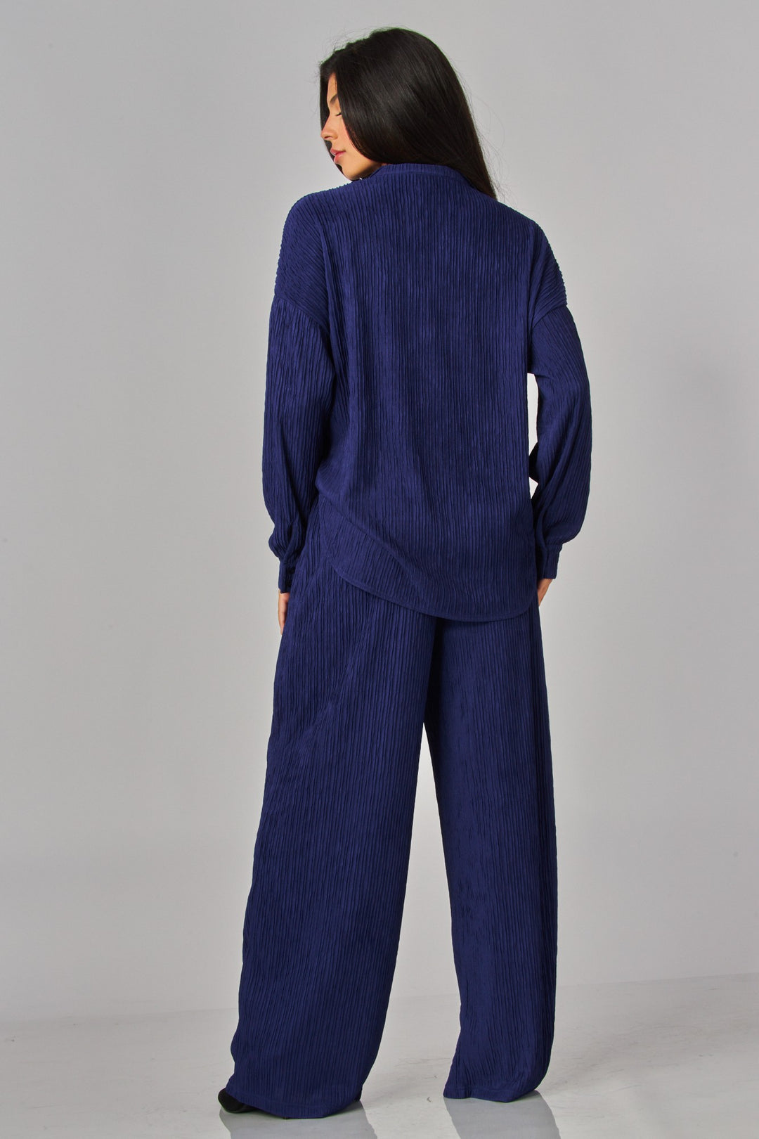 Crinkled Plisse Button Down Shirt Loungewear Set