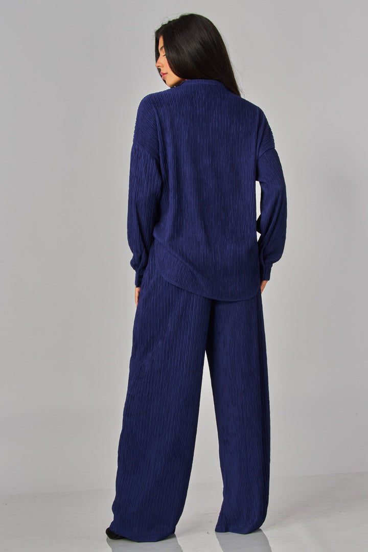 Crinkled Plisse Button Down Shirt Loungewear Set