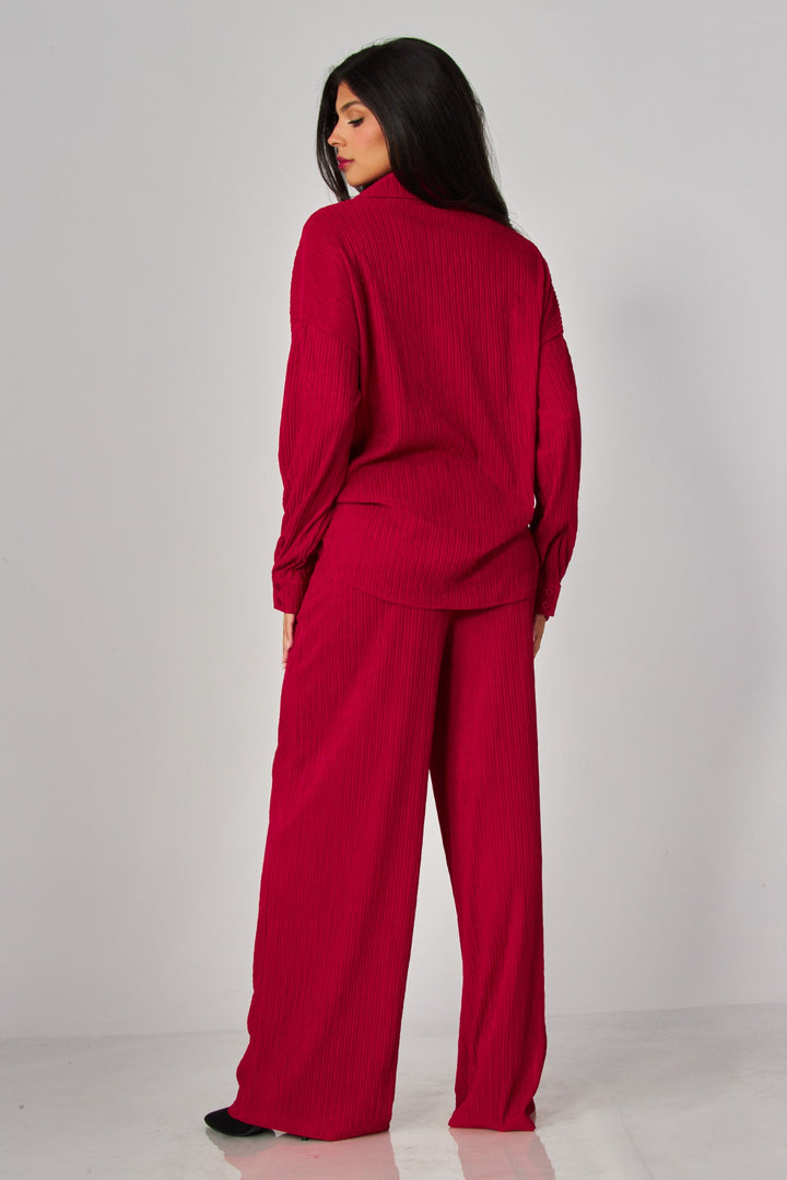 Crinkled Plisse Button Down Shirt Loungewear Set