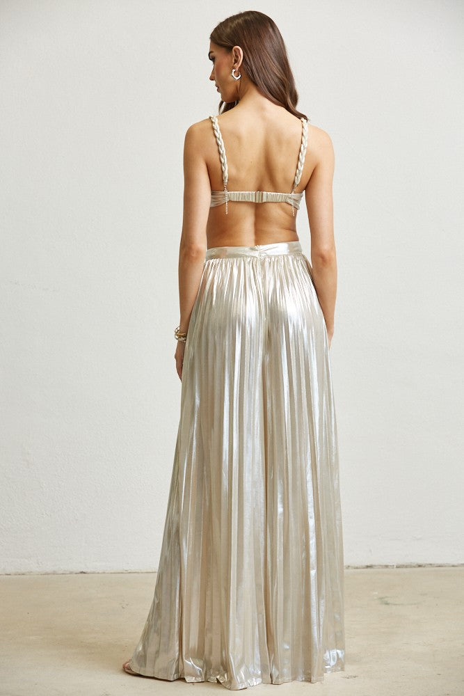 Metallic Top Pleated Pant 2-pc Set