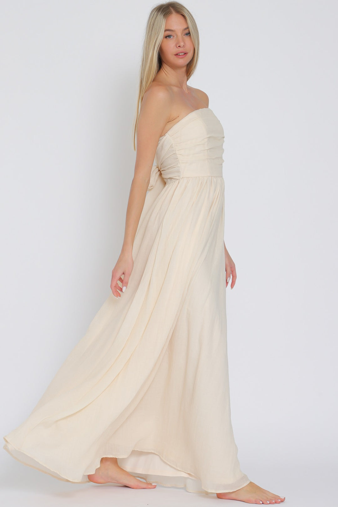 TUBE SMOCKED TIE BACK WAISTED MIDI DRESS