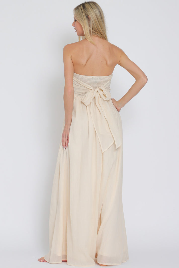TUBE SMOCKED TIE BACK WAISTED MIDI DRESS