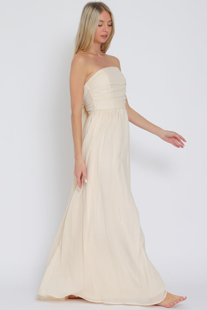 TUBE SMOCKED TIE BACK WAISTED MIDI DRESS