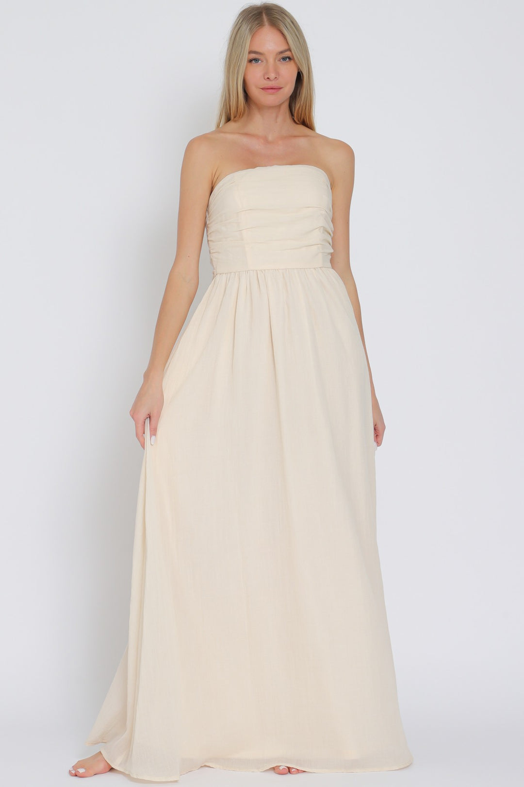 TUBE SMOCKED TIE BACK WAISTED MIDI DRESS