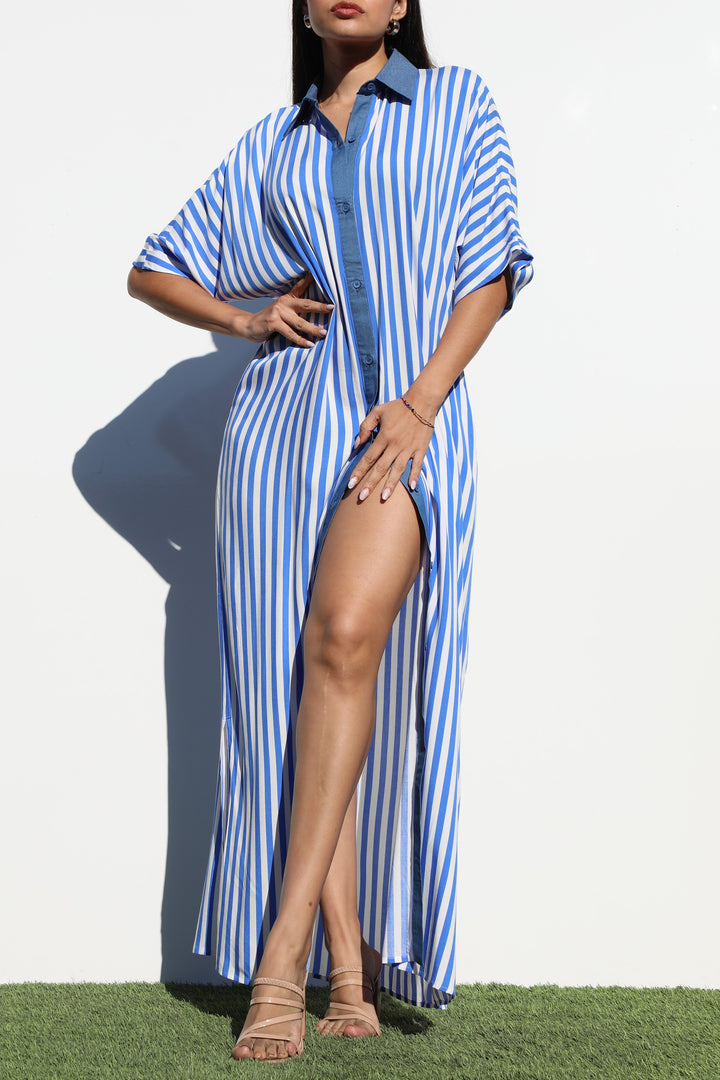 Striped Button Down Shirt Dress