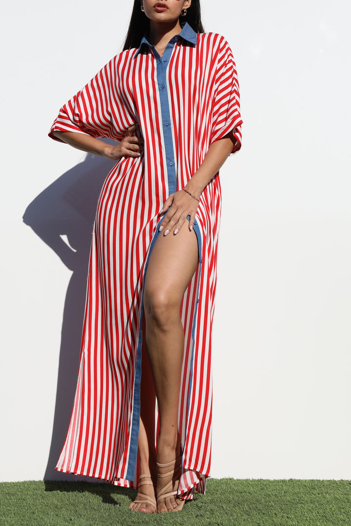 Striped Button Down Shirt Dress