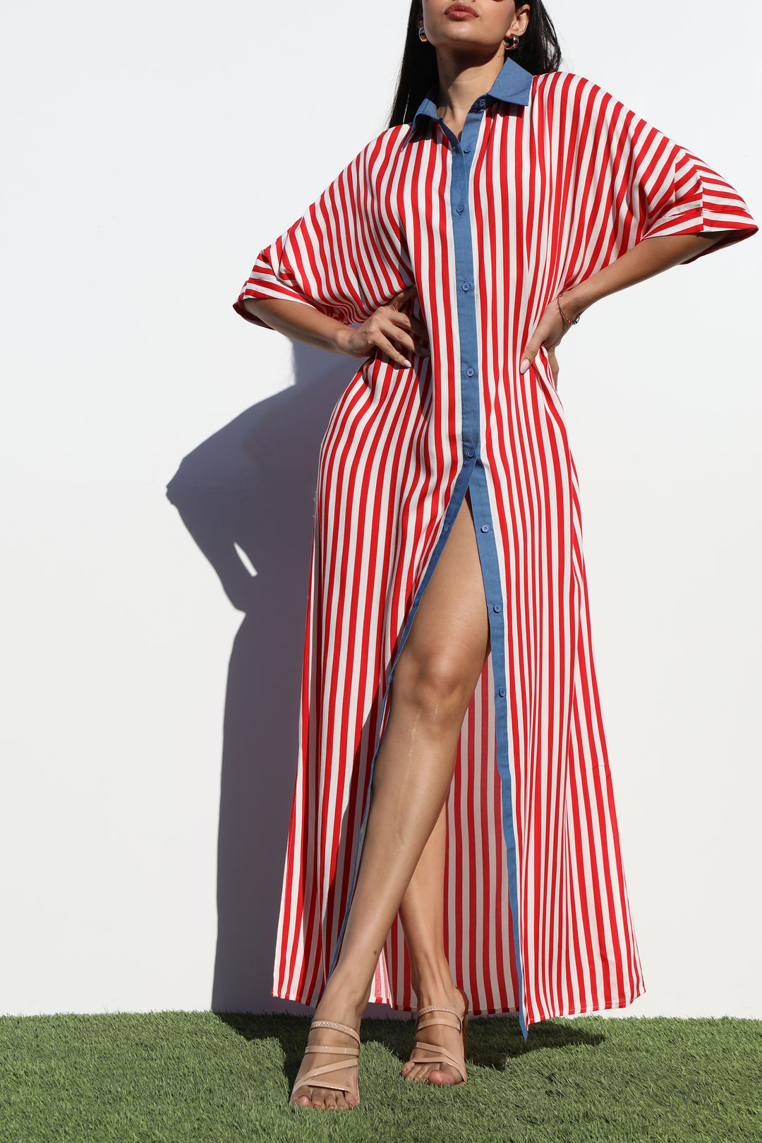 Striped Button Down Shirt Dress