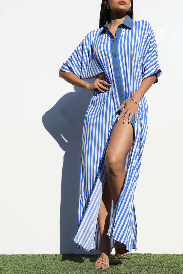 Striped Button Down Shirt Dress