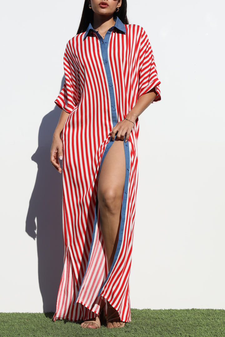 Striped Button Down Shirt Dress