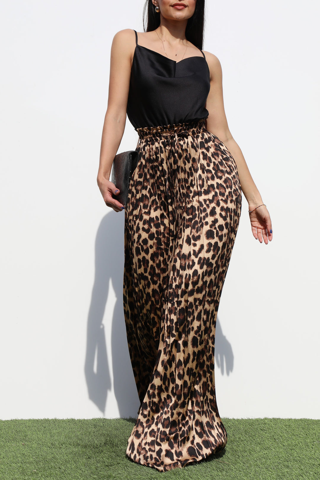 Pleated Cow Neck Satin Maxi Dress