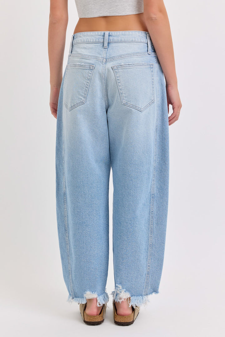 Mid Waisted Barrel With Side Panels And Frayed Hem