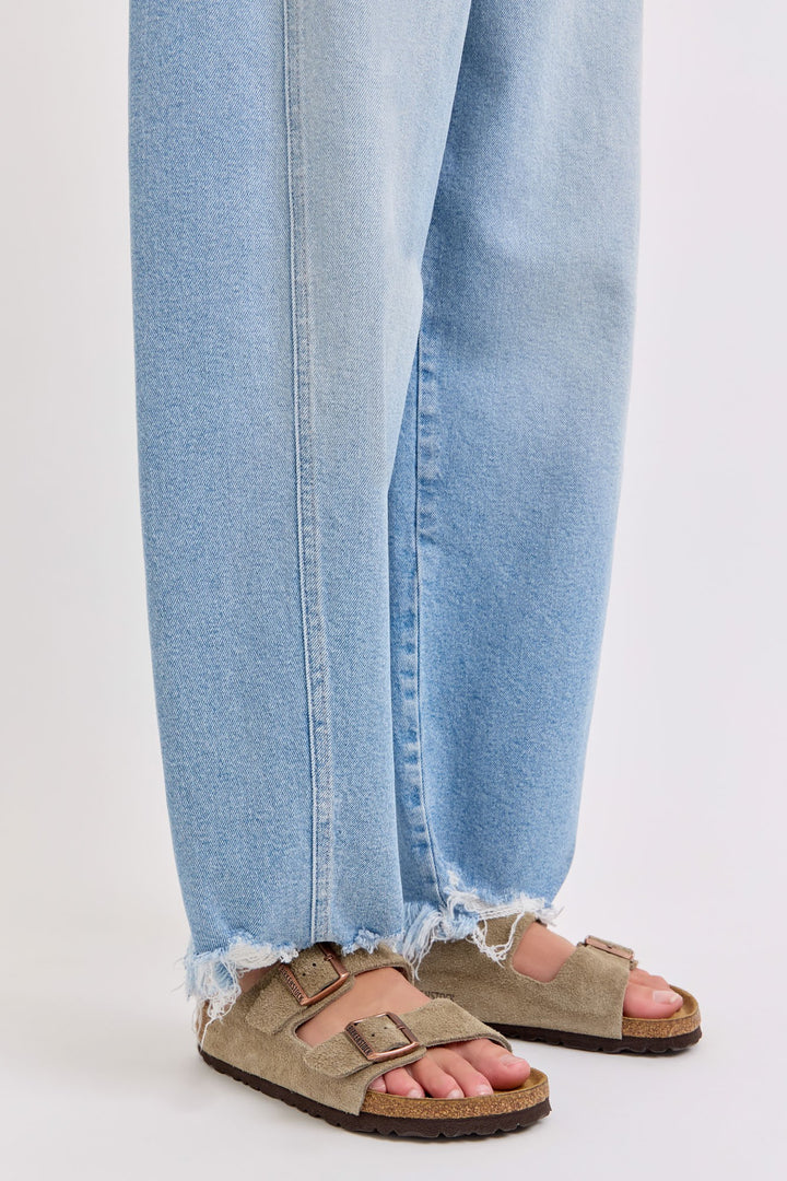 Mid Waisted Barrel With Side Panels And Frayed Hem