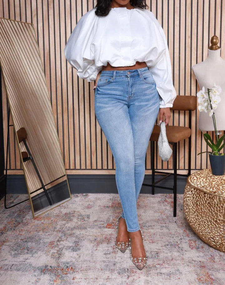 Long Sleeve Front Crop Bubble Top