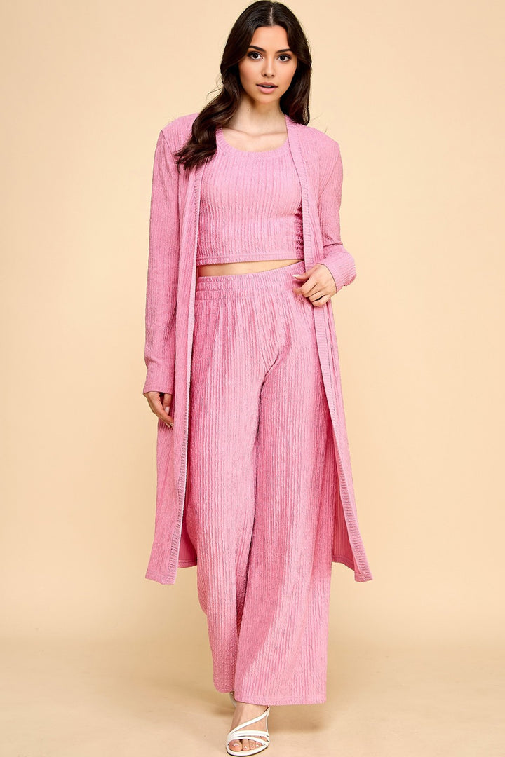 Crinkle Cardigan 3-Piece Set